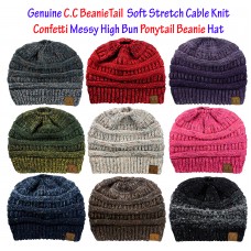 CC BeanieTail CONFETTI Soft Stretch Cable Knit Messy High Bun Ponytail Beanie  eb-13503154